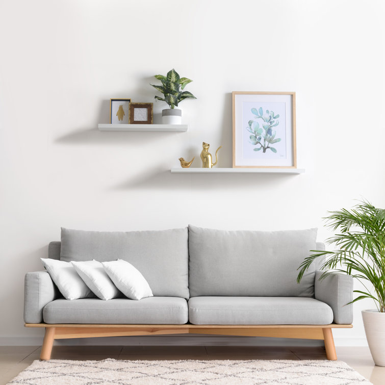 Black Wood Ultra Slim Floating Wall Shelves, 24" Set of 2