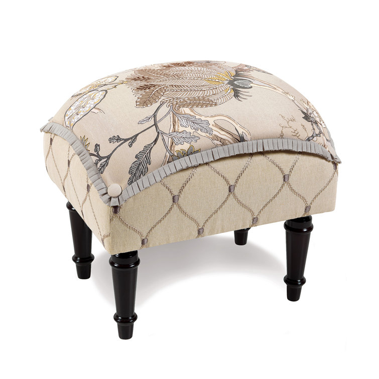 Mole Floral Polyester Rectangle Ottoman with Espresso Wood Legs