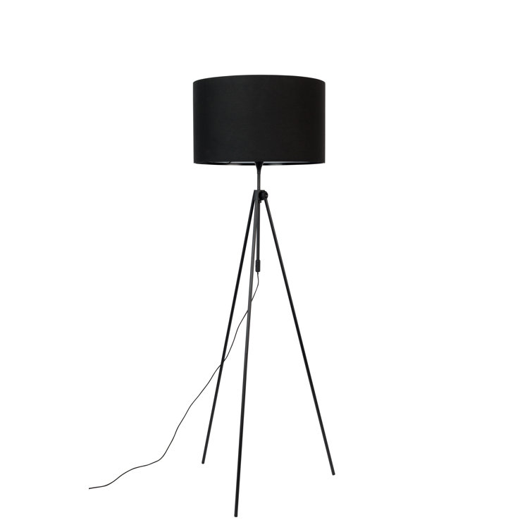 Lesley Adjustable Height Black Iron Tripod Floor Lamp with Fabric Shade