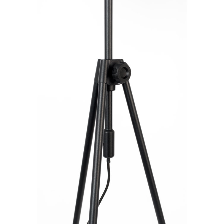 Lesley Adjustable Height Black Iron Tripod Floor Lamp with Fabric Shade