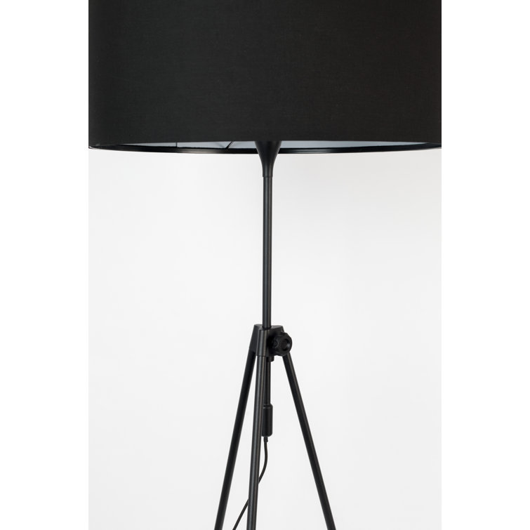 Lesley Adjustable Height Black Iron Tripod Floor Lamp with Fabric Shade