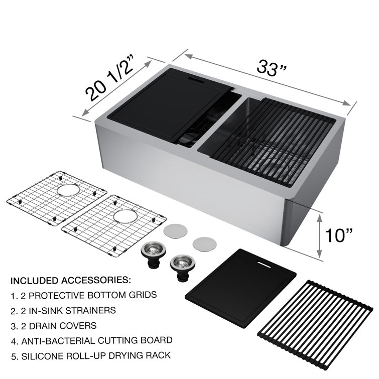 Oxford 33" Stainless Steel Double Bowl Farmhouse Kitchen Sink