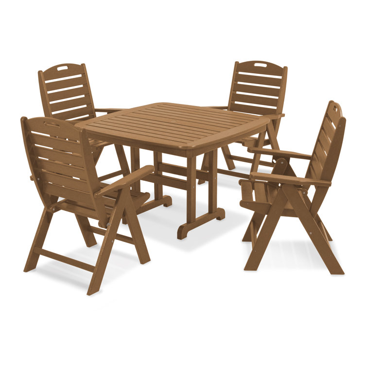 Nautical Teak 5-Piece Highback Chair Dining Set for 4