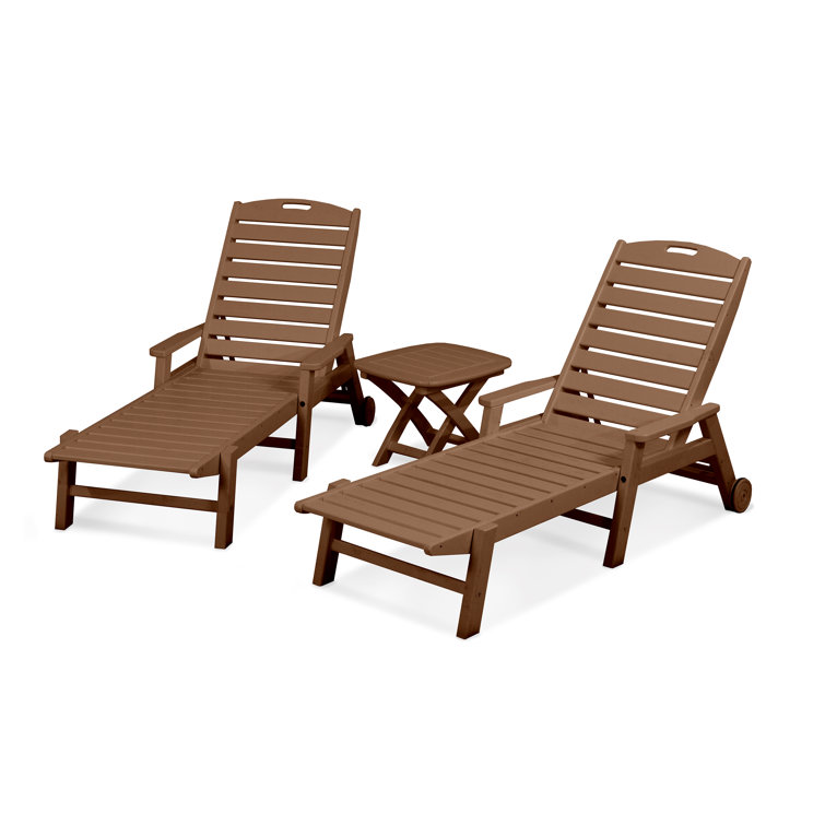 Teak 3-Piece Outdoor Chaise Lounge Set with Side Table