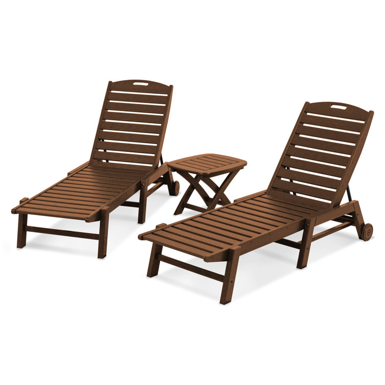 Teak Nautical 3-Piece Outdoor Chaise Lounge Set