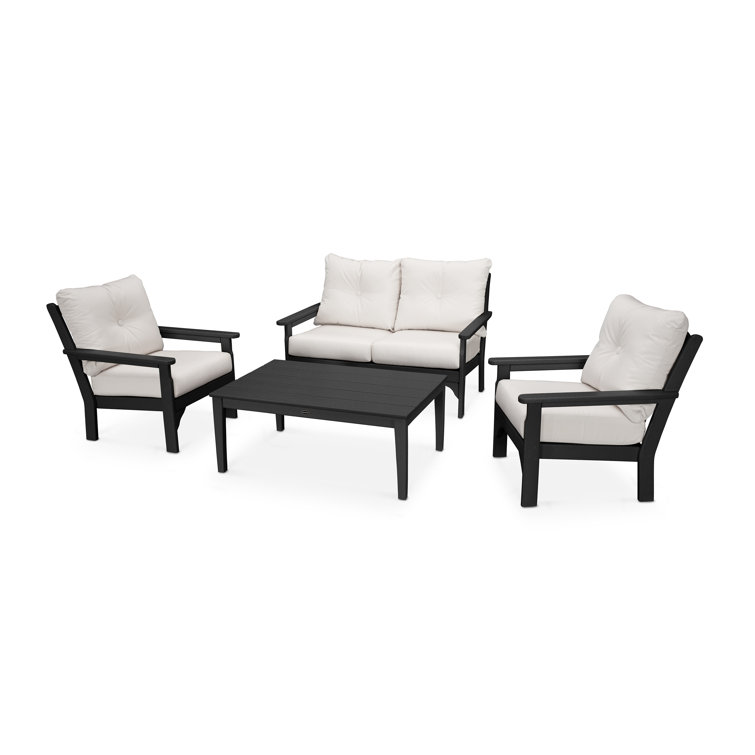 Black and Gray 4-Piece Deep Seating Patio Set with Cushions