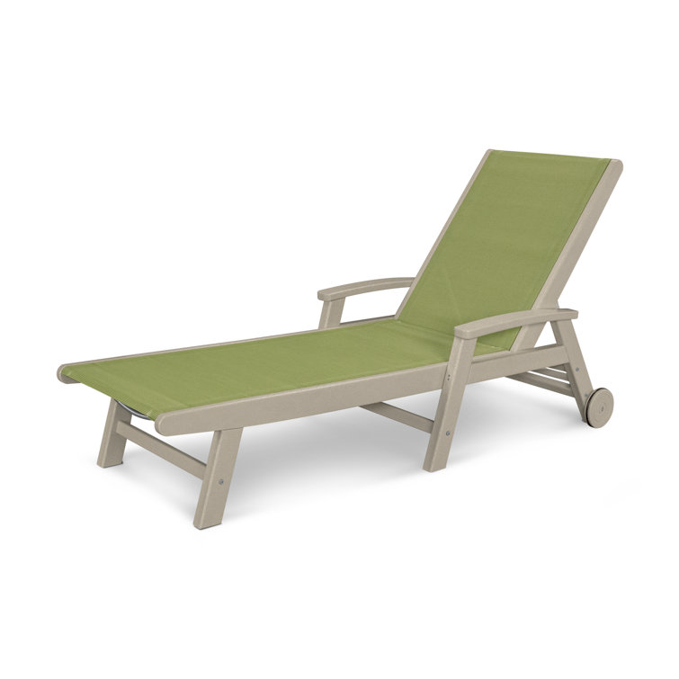 Sand and Navy Blue Coastal Chaise Lounger with Wheels