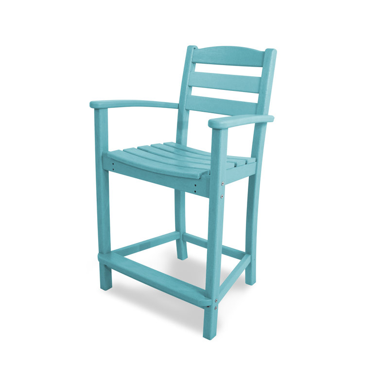 Aruba Blue Polypropylene Bar Arm Dining Chair
