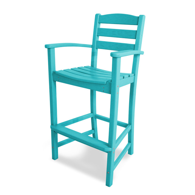 Aruba Blue Polypropylene Bar Arm Dining Chair