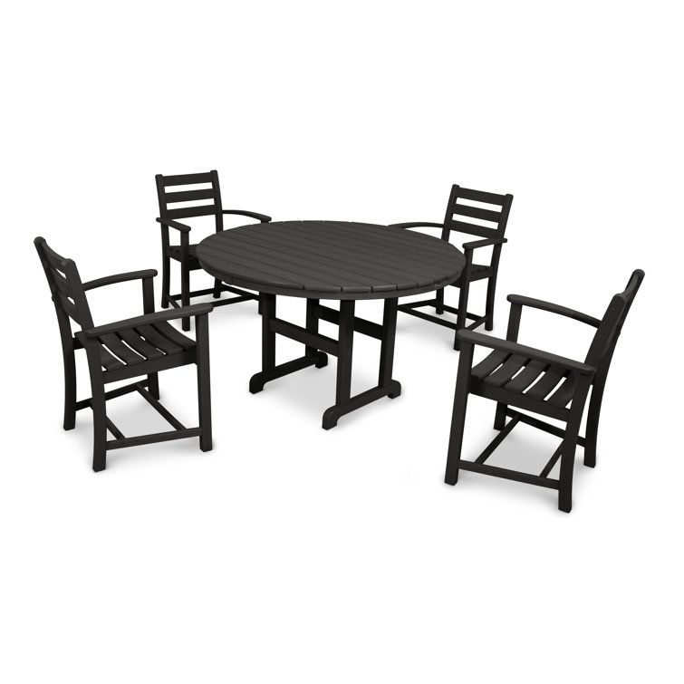 Charcoal Black Recycled Plastic 4-Person Round Dining Set