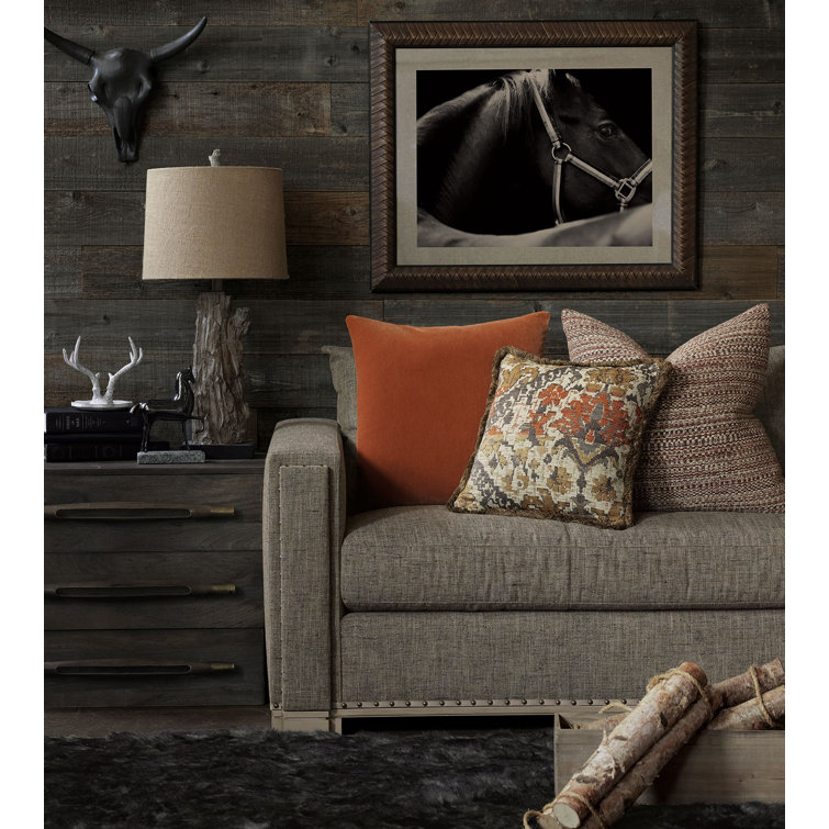 Camel Jacquard Damask Square Pillow with Fringe Trim