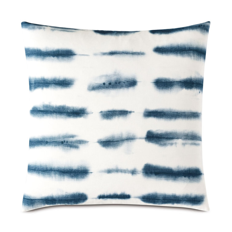 White and Blue Cotton Square Throw Pillow with Zipper Closure
