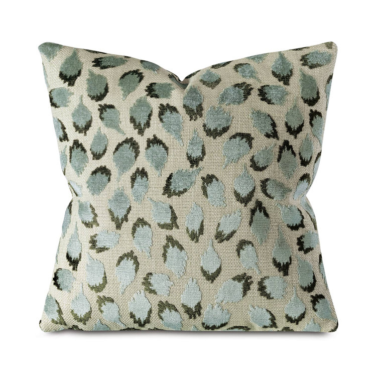 Spa Blue and Beige Velvet Square Pillow with Knife Edge