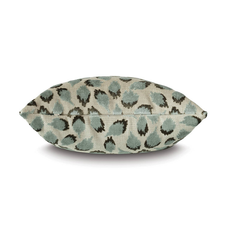 Spa Blue and Beige Velvet Square Pillow with Knife Edge