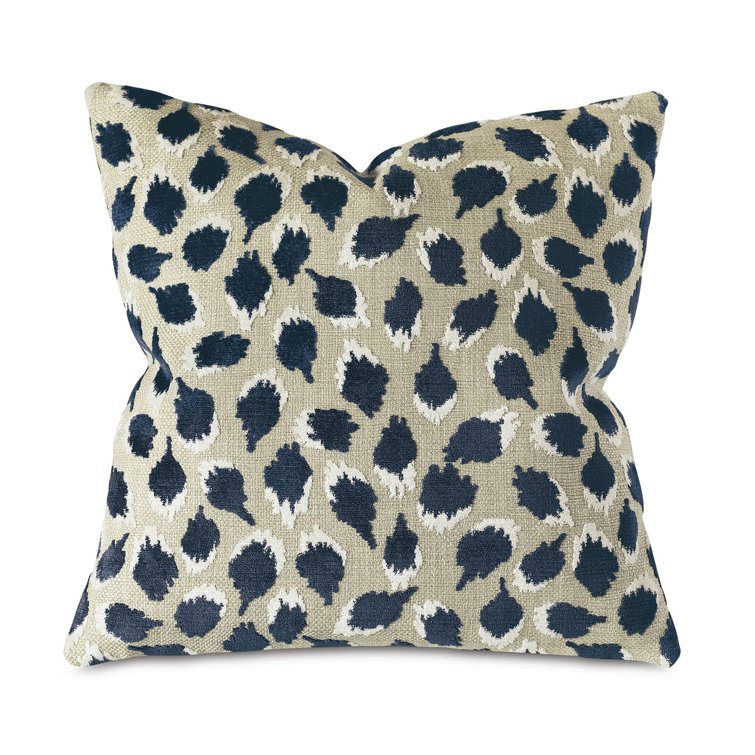 Navy and Beige Velvet Square Pillow with Polyester Fill