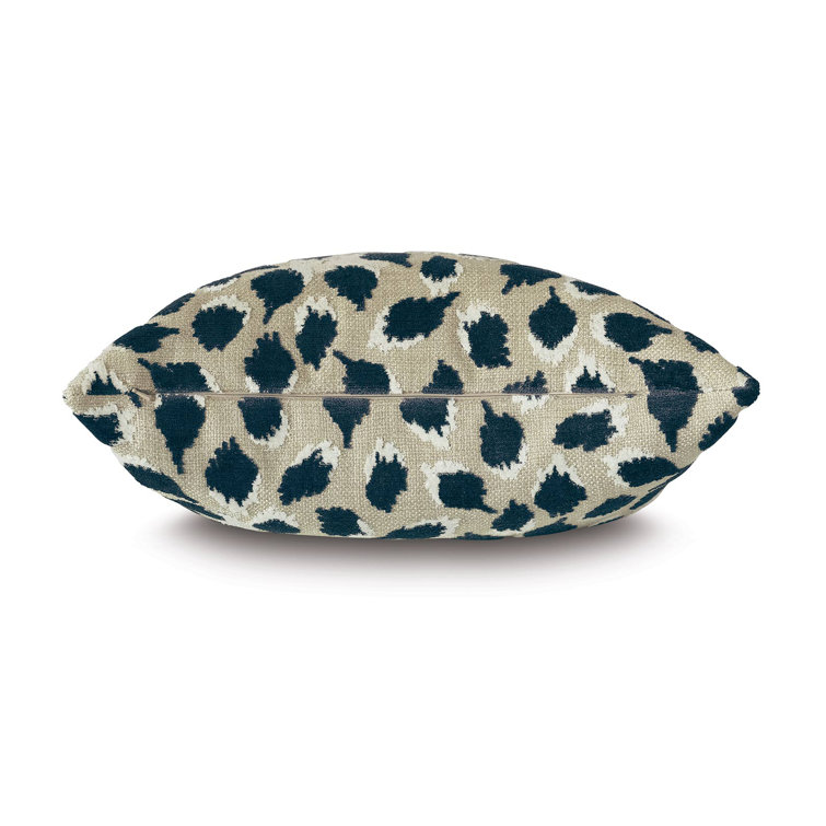 Navy and Beige Velvet Square Pillow with Polyester Fill