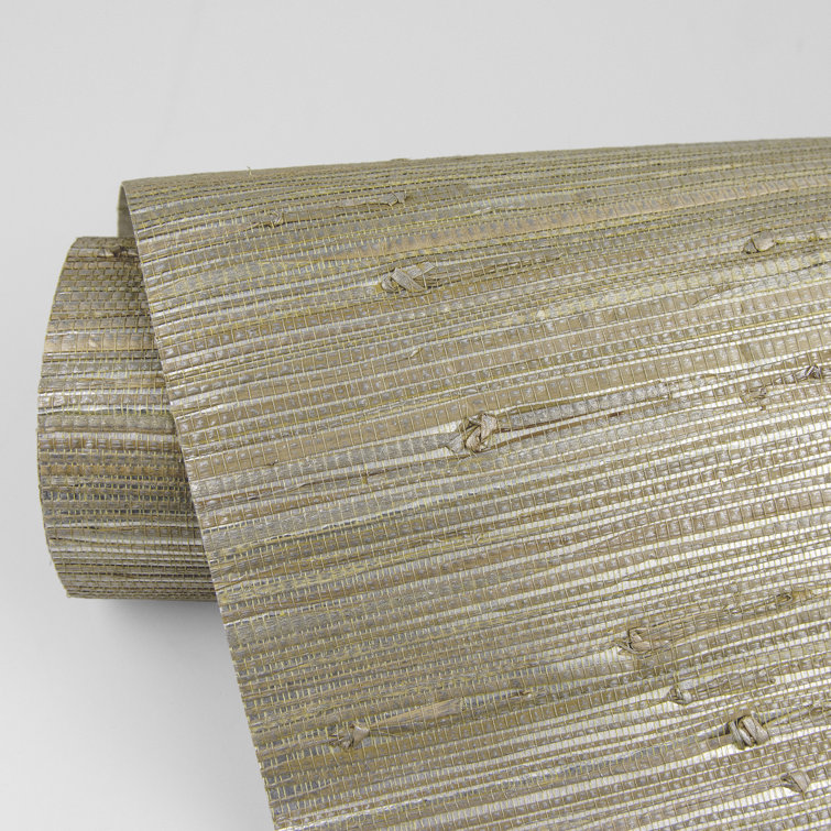 Iriga Grey and Gold Grasscloth Wallpaper Roll