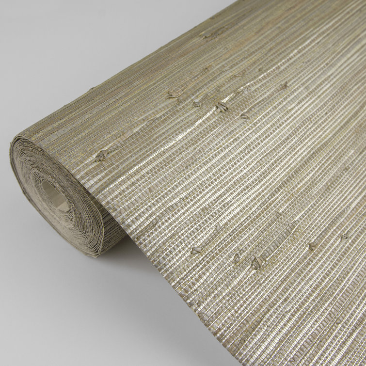 Iriga Grey and Gold Grasscloth Wallpaper Roll