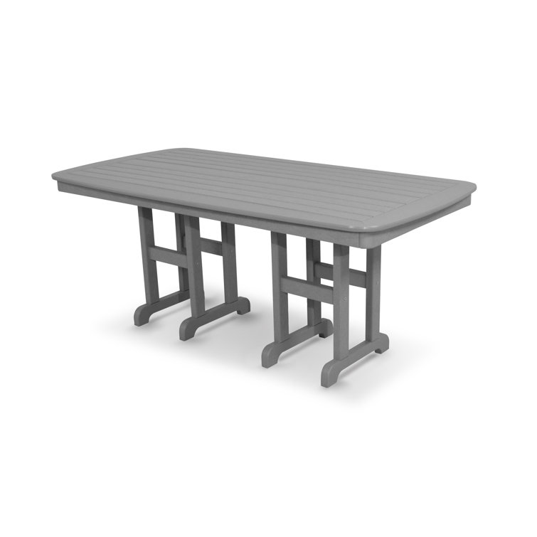 Slate Grey Rectangular Plastic Outdoor Dining Table with Umbrella Hole