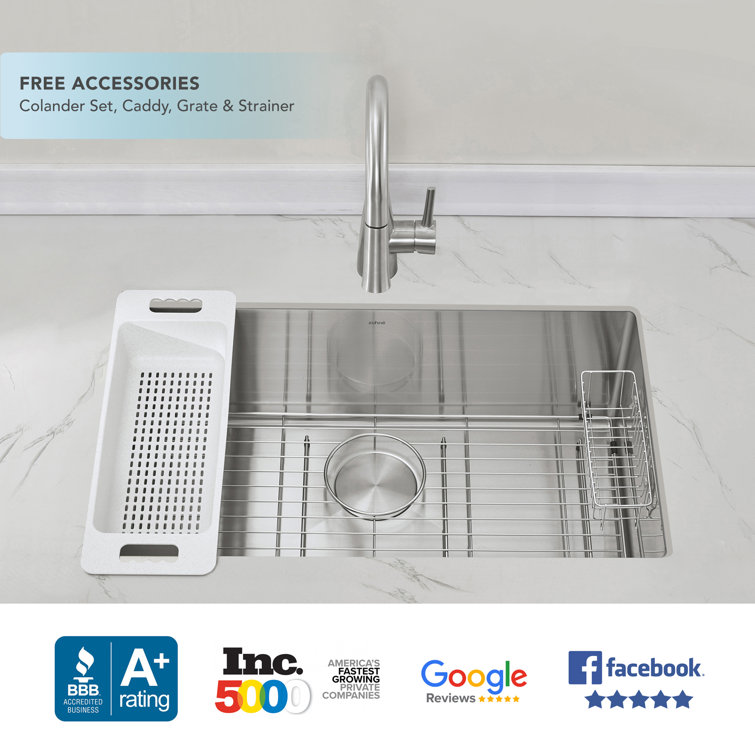 23'' Brushed Stainless Steel Single Bowl Undermount Kitchen Sink