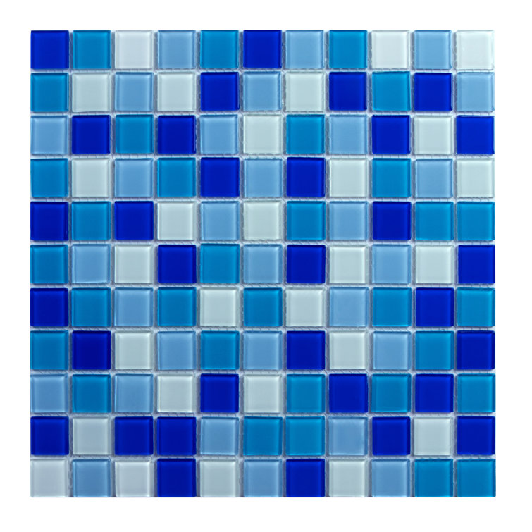 Aqua Blue Polished Glass Mosaic Wall Tile