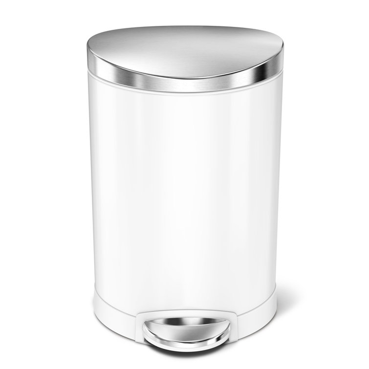 White Stainless Steel Semi-Round 6L Step Trash Can