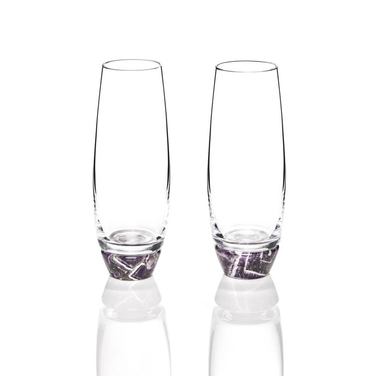 Clear and Amethyst Crystal Champagne Glass Set with Gemstone Base