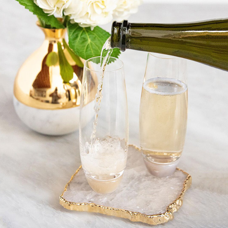 Clear and Smoke Agate Crystal Champagne Glass Set