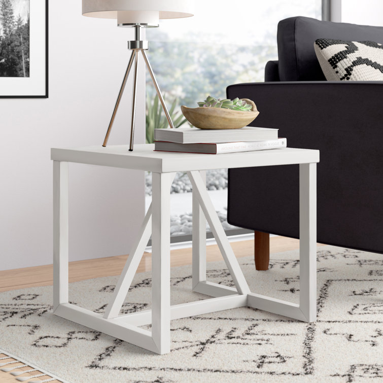 White Rectangular Wood and Metal Side Table