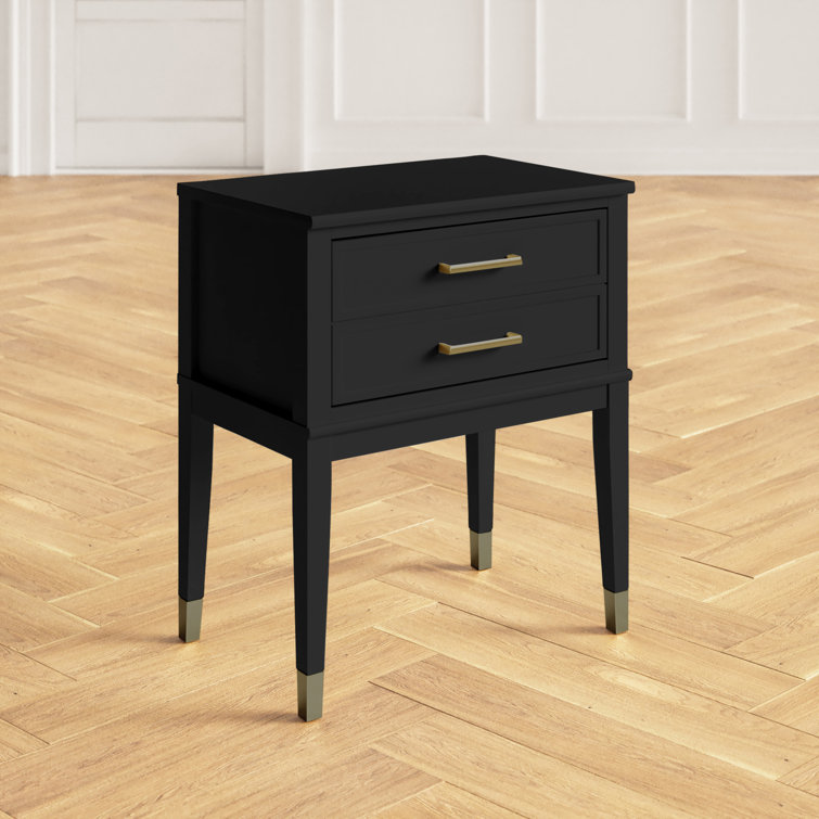 Black Wood End Table with Faux-Dual Drawer Storage