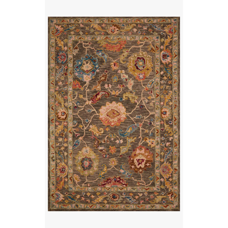 Handmade Charcoal and Multicolor Wool Floral Area Rug