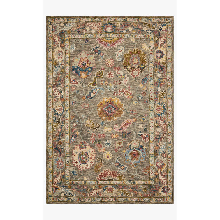 Handmade Grey and Multicolor Wool Oriental Rug