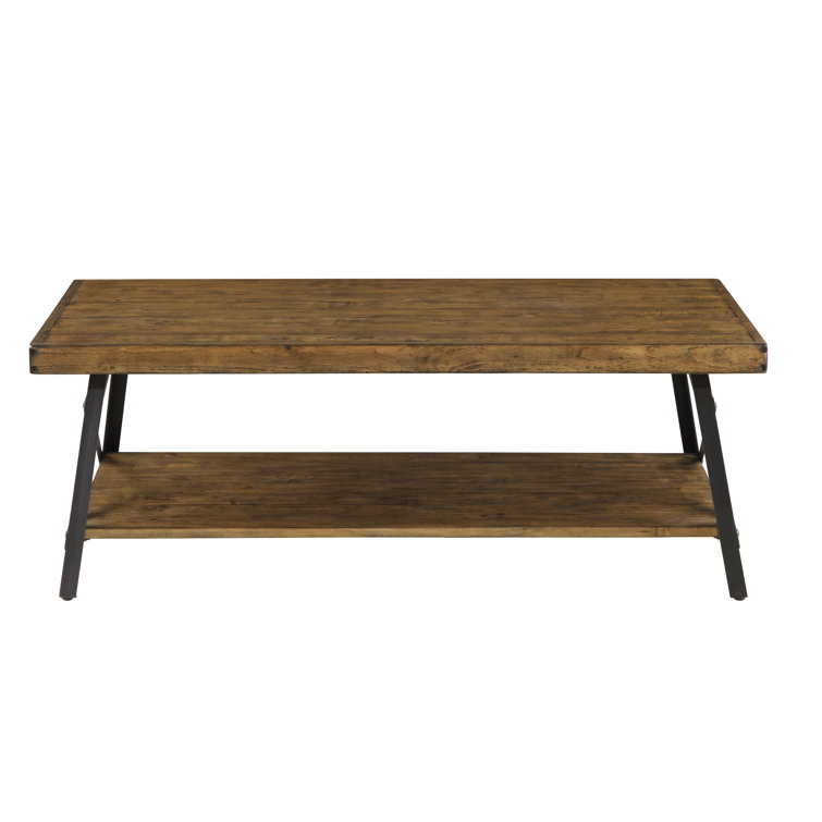 Chandler Pine Brown Solid Wood & Steel Coffee Table with Shelf