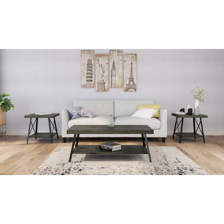 Emerald Chandler Antique Gray 48" Rustic Steel-Legged Coffee Table