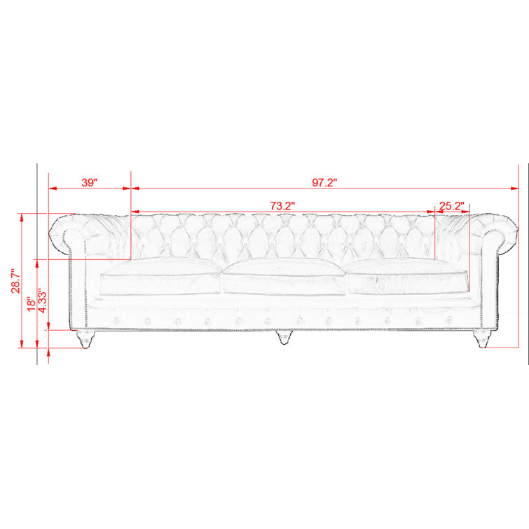 Brown Genuine Leather Tufted Chesterfield Sofa with Rolled Arms