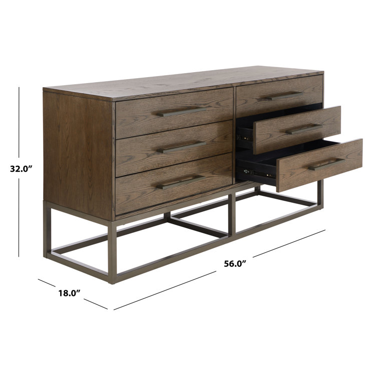 Estelle Ash Brown and Gunmetal Modern 6-Drawer Dresser