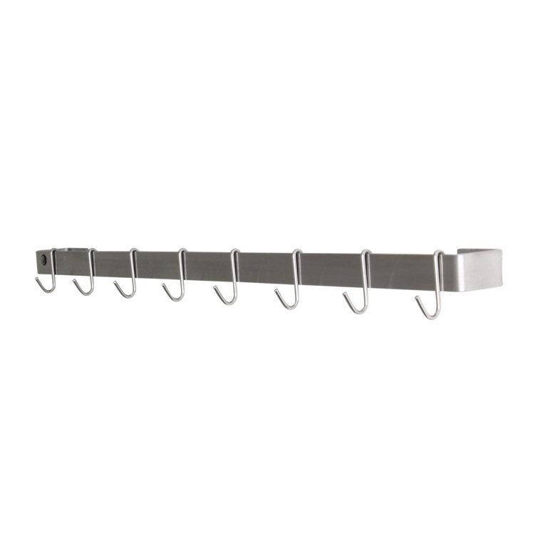 Handcrafted Stainless Steel 42-Inch Wall Rack Utensil Bar with Hooks