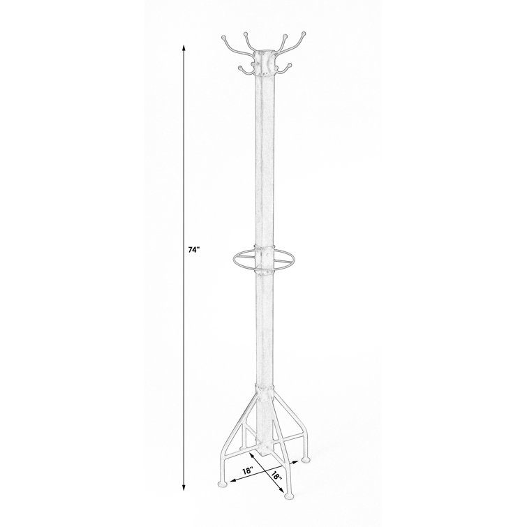 Transitional White Solid Wood & Iron 8-Hook Coat Rack