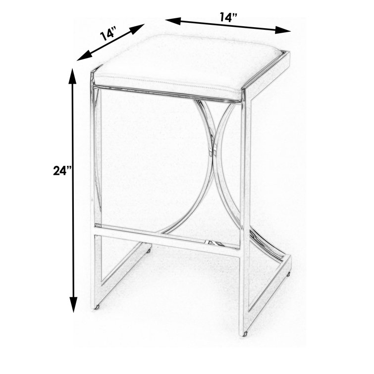Contemporary Silver Plated Iron and Faux Leather Backless Counter Stool