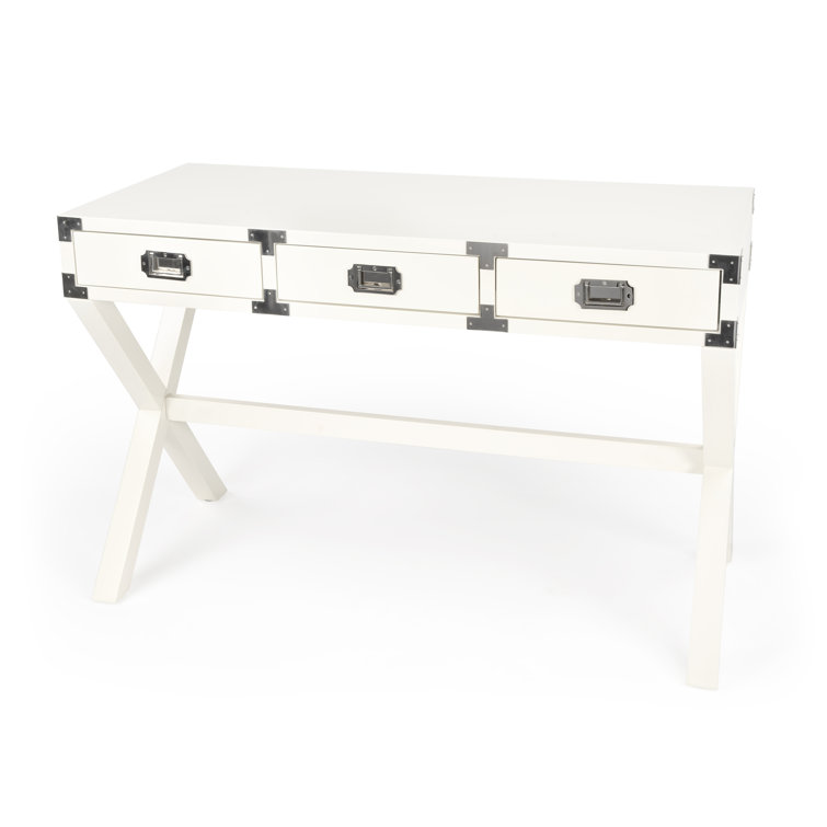 Modern White Campaign-Style Writing Desk with Drawers