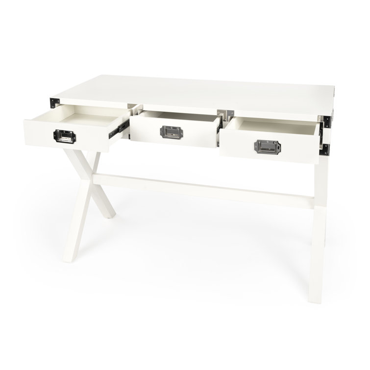 Modern White Campaign-Style Writing Desk with Drawers