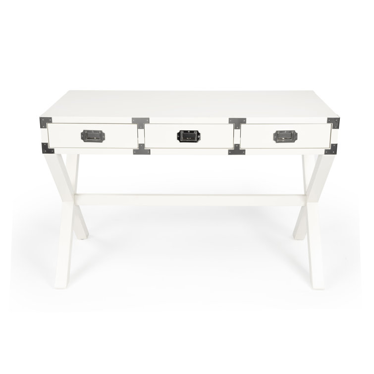 Modern White Campaign-Style Writing Desk with Drawers