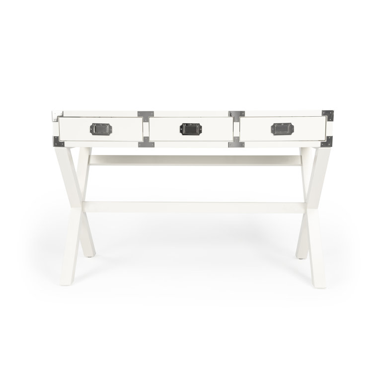 Modern White Campaign-Style Writing Desk with Drawers
