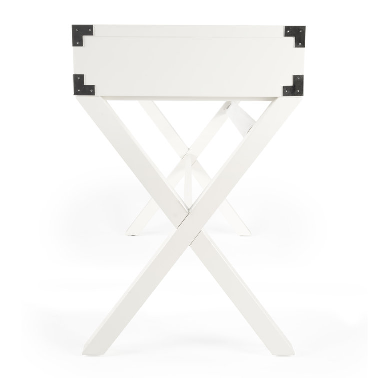 Modern White Campaign-Style Writing Desk with Drawers