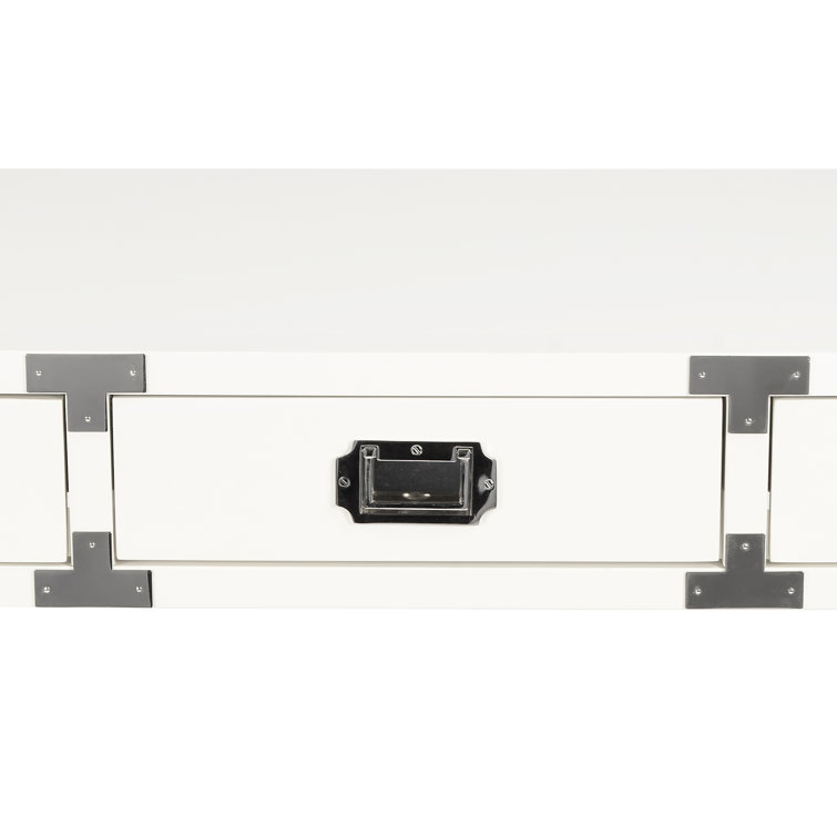 Modern White Campaign-Style Writing Desk with Drawers