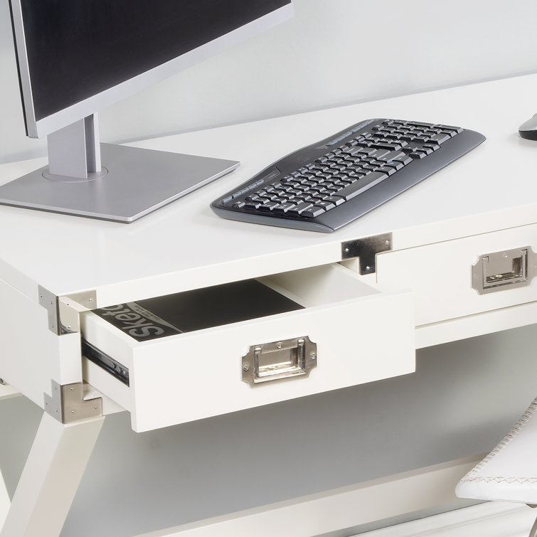Modern White Campaign-Style Writing Desk with Drawers