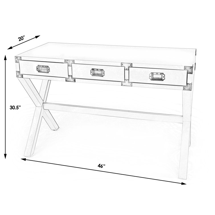 Modern White Campaign-Style Writing Desk with Drawers
