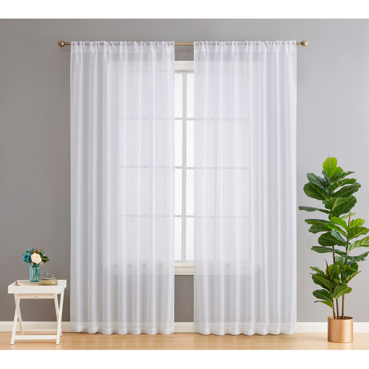 Lauren White Semi Sheer Polyester Curtain Pair