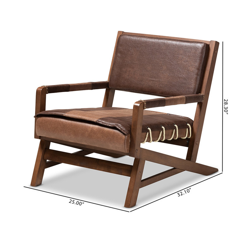 Rovelyn Rustic Brown Faux Leather & Walnut Wood Accent Chair