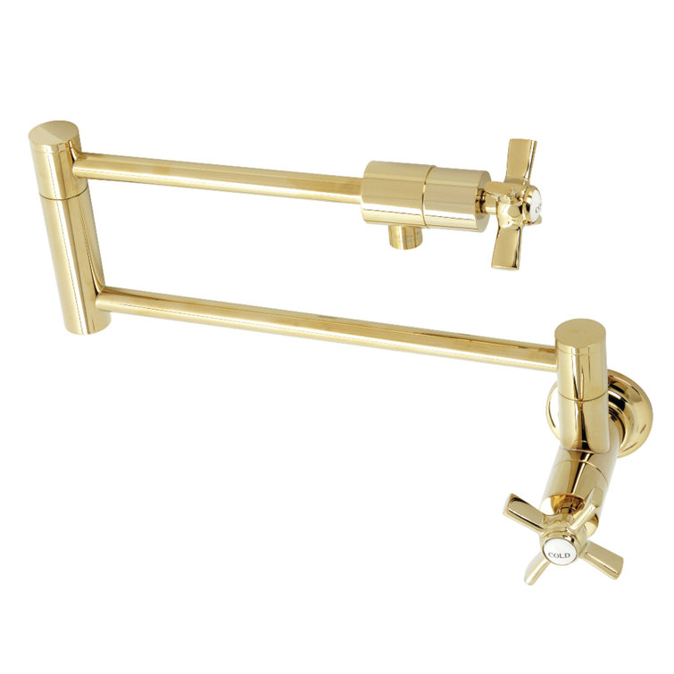 Polished Brass Wall Mount Pot Filler Faucet with Dual Handles